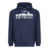 Navy I Am Detroit Heavyweight Hoodie - linhVisuals