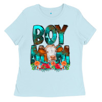 Baby Blue Boy Mom Flowers Cow Ladies Tee - CowCowDesign
