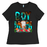 Black Boy Mom Flowers Cow Ladies Tee - CowCowDesign