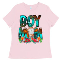 Bubblegum Pink Boy Mom Flowers Cow Ladies Tee - CowCowDesign