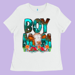 Boy Mom Flowers Cow Ladies Tee Designed By Cowcowdesign