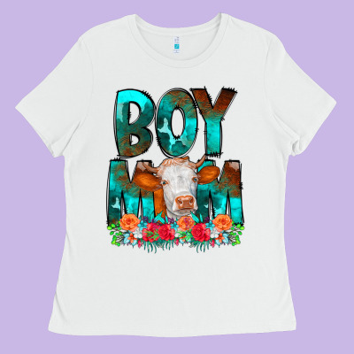 Boy Mom Flowers Cow Ladies Tee Designed By Cowcowdesign