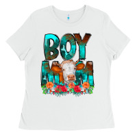 White Boy Mom Flowers Cow Ladies Tee - CowCowDesign