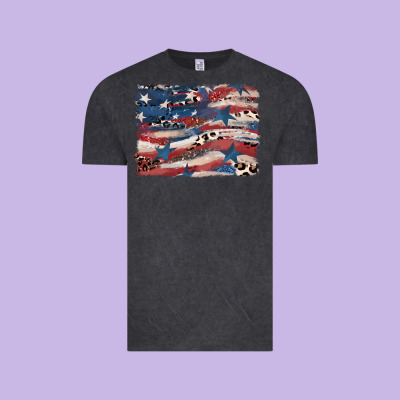 Leopard Glitter American Flag Vintage Tee Designed By Fadigitalartstudio