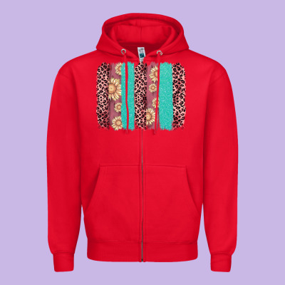 Valentine's Day Floral Leopard Brushstroke Zipper Hoodie Designed By Adodesignshop
