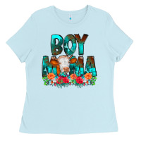 Baby Blue Boy Mama Flowers Cow Ladies Tee - CowCowDesign