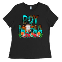 Black Boy Mama Flowers Cow Ladies Tee - CowCowDesign