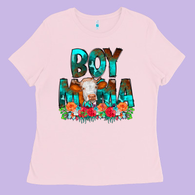 Boy Mama Flowers Cow Ladies Tee Designed By Cowcowdesign