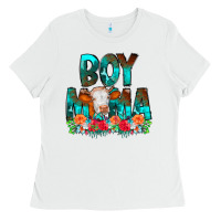 White Boy Mama Flowers Cow Ladies Tee - CowCowDesign