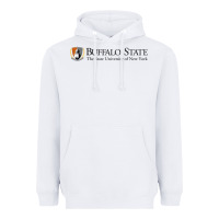 White SUNY Buffalo State College Heavyweight Hoodie - linhVisuals