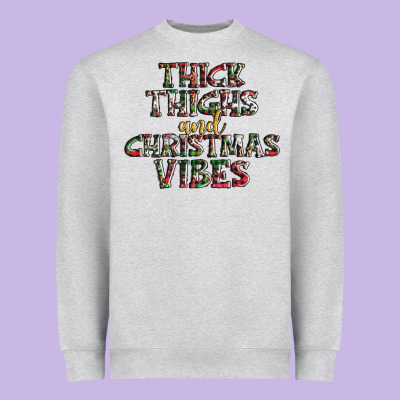 Thick Thighs And Christmas Vibes Heavyweight Sweatshirt Designed By Adodesignshop