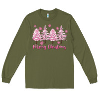 Army Green Merry Christmas Trees Long Sleeve Tee - FaDigitalArtStudio