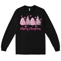 Black Merry Christmas Trees Long Sleeve Tee - FaDigitalArtStudio