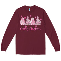 Burgundy Merry Christmas Trees Long Sleeve Tee - FaDigitalArtStudio