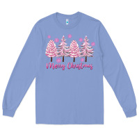 Colony Blue Merry Christmas Trees Long Sleeve Tee - FaDigitalArtStudio