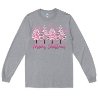 Heather Grey Merry Christmas Trees Long Sleeve Tee - FaDigitalArtStudio