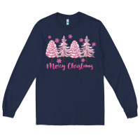 Navy Merry Christmas Trees Long Sleeve Tee - FaDigitalArtStudio