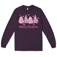 Plum Merry Christmas Trees Long Sleeve Tee - FaDigitalArtStudio