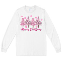 White Merry Christmas Trees Long Sleeve Tee - FaDigitalArtStudio