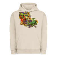 Pigment French Oak louisiana map with mardi gras crocodile Urban Hoodie - RanaPortraitStore