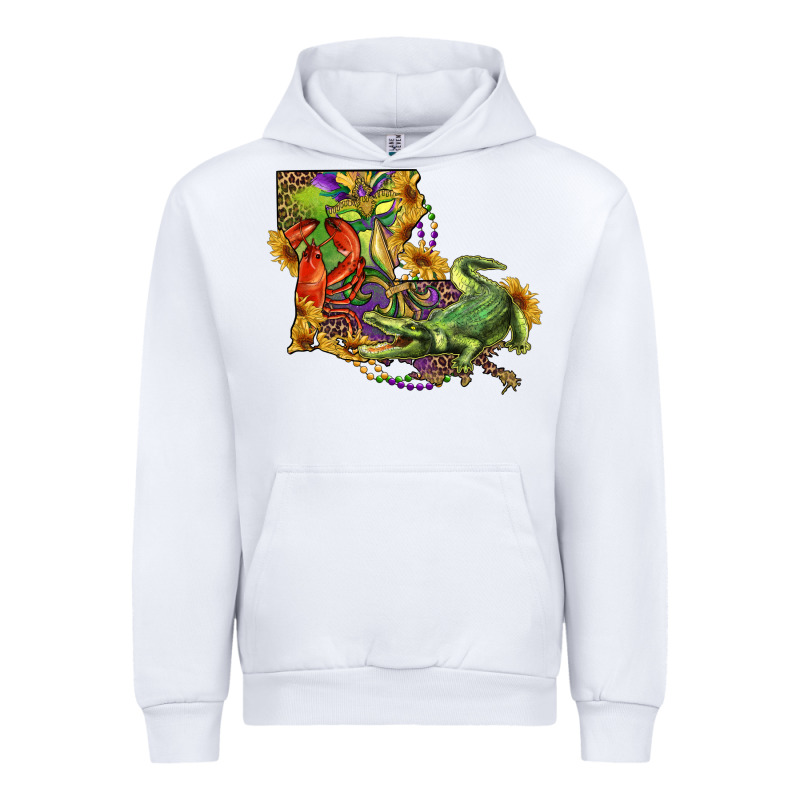 Louisiana Map With Mardi Gras Crocodile Urban Hoodie by RanaPortraitStore | Teevron