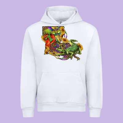 Louisiana Map With Mardi Gras Crocodile Urban Hoodie Designed By Ranaportraitstore