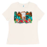 Bone Cow Mom Turquoise Tooled Leather Flowers Ladies Tee - CowCowDesign