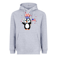 Heather Grey penguin american 4th of july penguin american flag Heavyweight Hoodie - linhVisuals