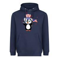 Navy penguin american 4th of july penguin american flag Heavyweight Hoodie - linhVisuals