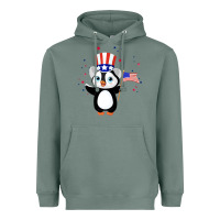 Sage penguin american 4th of july penguin american flag Heavyweight Hoodie - linhVisuals