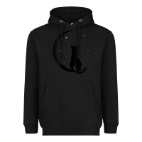 Black womens double moon cat Heavyweight Hoodie - linhVisuals