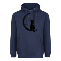 Navy womens double moon cat Heavyweight Hoodie - linhVisuals