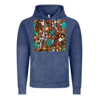 Vintage Denim western gemstone aztec seamless pattern Vintage Hoodie - BundleAndBundleShop