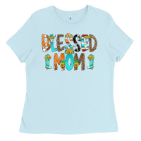 Baby Blue Blessed Mom Ladies Tee - CowCowDesign