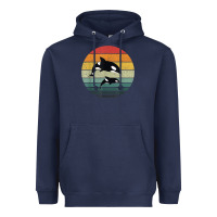 Navy orca family vintage retro art, killer whale family Heavyweight Hoodie - linhVisuals