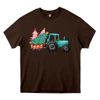 Chocolate Brown Christmas tree tractor Heavy Core Tee - CowGirlArtShop