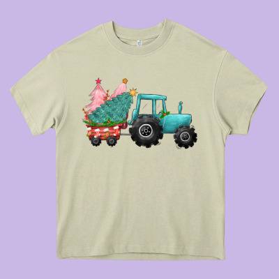 Christmas Tree Tractor Heavy Core Tee Designed By Cowgirlartshop
