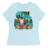 Baby Blue Girl Mama Flowers Cow Ladies Tee - CowCowDesign