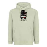 Matcha fire wife messy bun firefighter wife thin red line husband Heavyweight Hoodie - linhVisuals