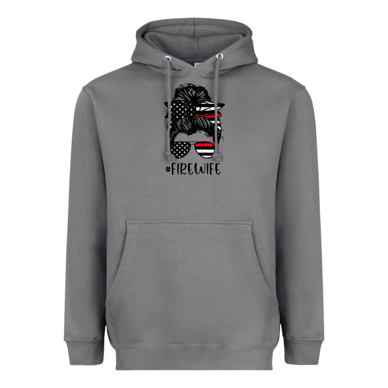 Fire Wife Messy Bun Firefighter Wife Thin Red Line Husband Heavyweight Hoodie by linhVisuals | Teevron
