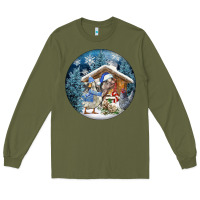 Army Green Winter Farm Animals Long Sleeve Tee - FaDigitalArtStudio
