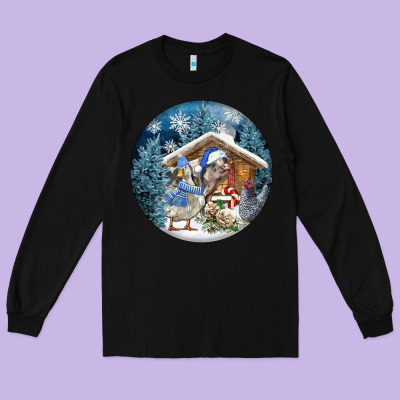 Winter Farm Animals Long Sleeve Tee Designed By Fadigitalartstudio