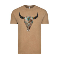 Vintage Coffee Leopard Bull Skull Vintage Tee - Jasminsmagicworld