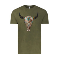 Vintage Olive Leopard Bull Skull Vintage Tee - Jasminsmagicworld
