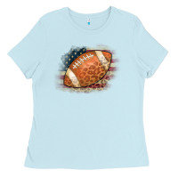 Baby Blue American Flag Football Leopard Ladies Tee - CowCowDesign