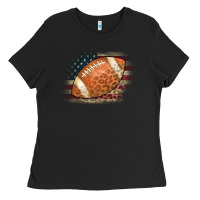 Black American Flag Football Leopard Ladies Tee - CowCowDesign