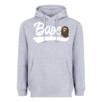 Heather Grey bape text Heavyweight Hoodie - linhVisuals