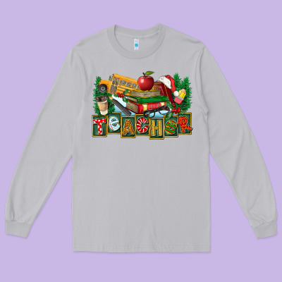 Christmas Teacher Long Sleeve Tee Designed By Fadigitalartstudio