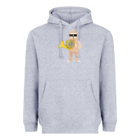 Heather Grey funny sloth wearing sunglasses playing french horn Heavyweight Hoodie - linhVisuals