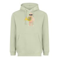 Matcha funny sloth wearing sunglasses playing french horn Heavyweight Hoodie - linhVisuals